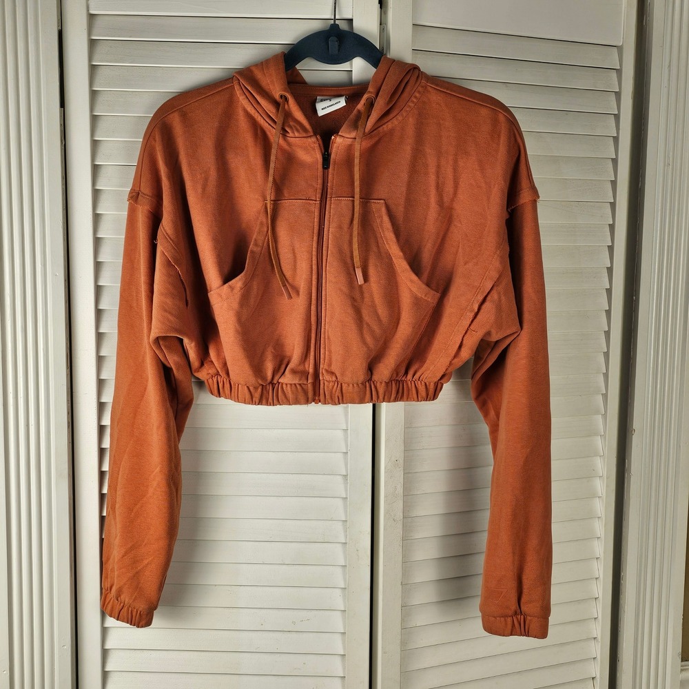 Gymshark Womens Burnt Orange KK Twins Zip Up Crop Hoodie Sweatshirt Small